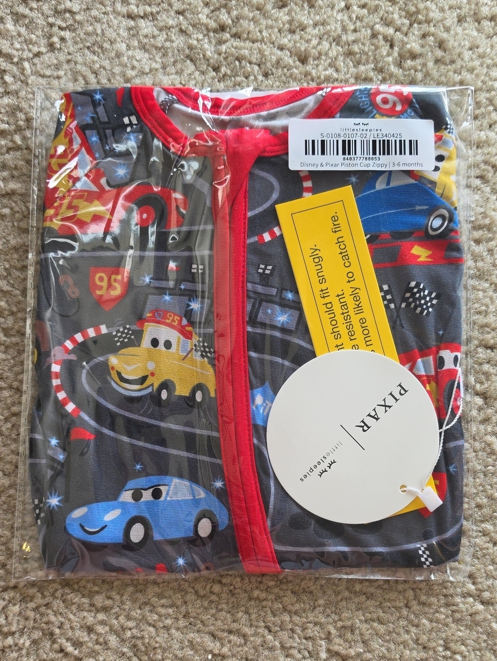 Little Sleepies Piston Cup Zippy Size 3-6 Months